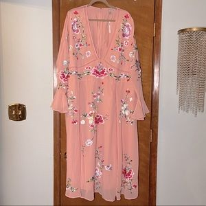 ASOS plus sz pink embroidered kaftan dress floral